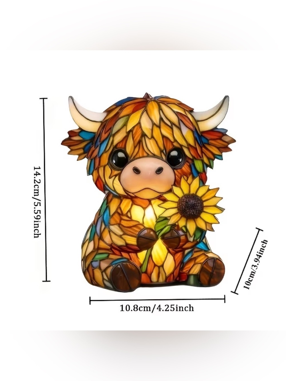 🌼🌼🌼BOGOHO🌼🌼🌼Stained Glass Highland Cow Lamp with Sunflower - Multicolor - Picture 3 of 8